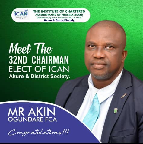 ICAN Akure & District Society Unveils Mr. Akin Ogundare FCA as 32nd Chairman-Elect